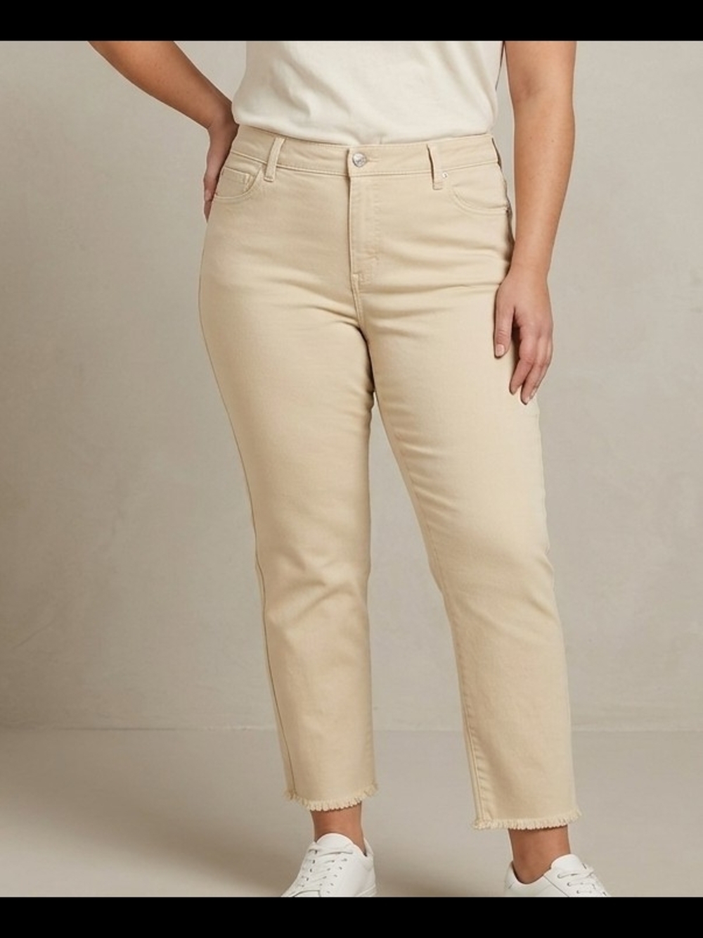 D & Co. (Denim + Company) Raw Hem Cropped Jeans Tan Size 18W UK Import UEC